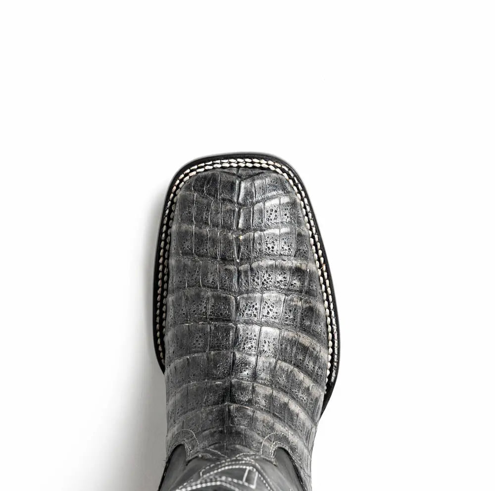 Marco Di Milano Tucson Stone Gray Genuine Caiman Crocodile Cowboy Boots