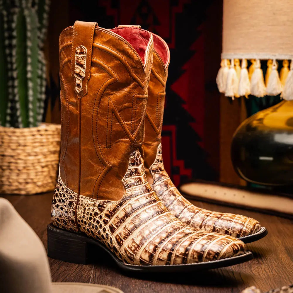 Marco Di Milano Tucson Stone Orix Genuine Caiman Crocodile Cowboy Boots