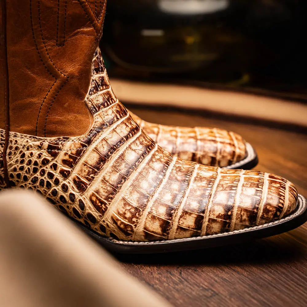 Marco Di Milano Tucson Stone Orix Genuine Caiman Crocodile Cowboy Boots