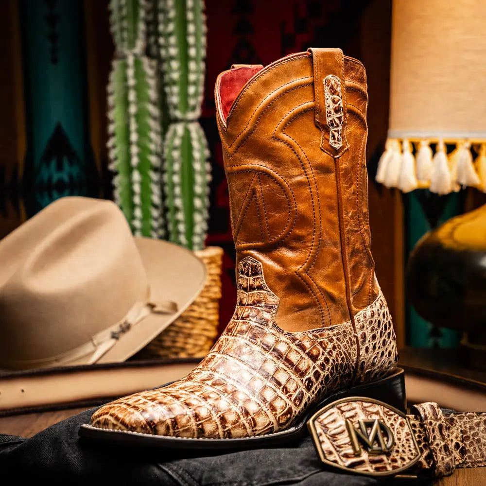 Marco Di Milano Tucson Stone Orix Genuine Caiman Crocodile Cowboy Boots