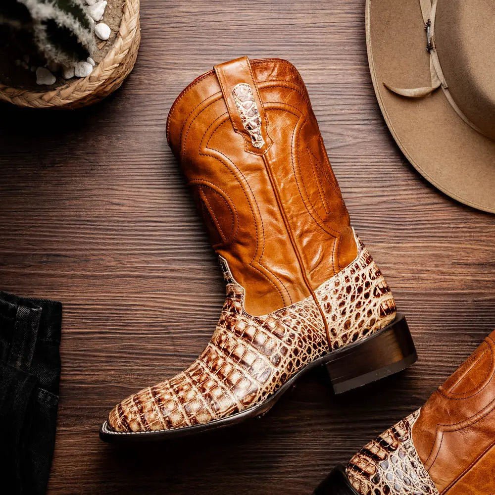 Marco Di Milano Tucson Stone Orix Genuine Caiman Crocodile Cowboy Boots