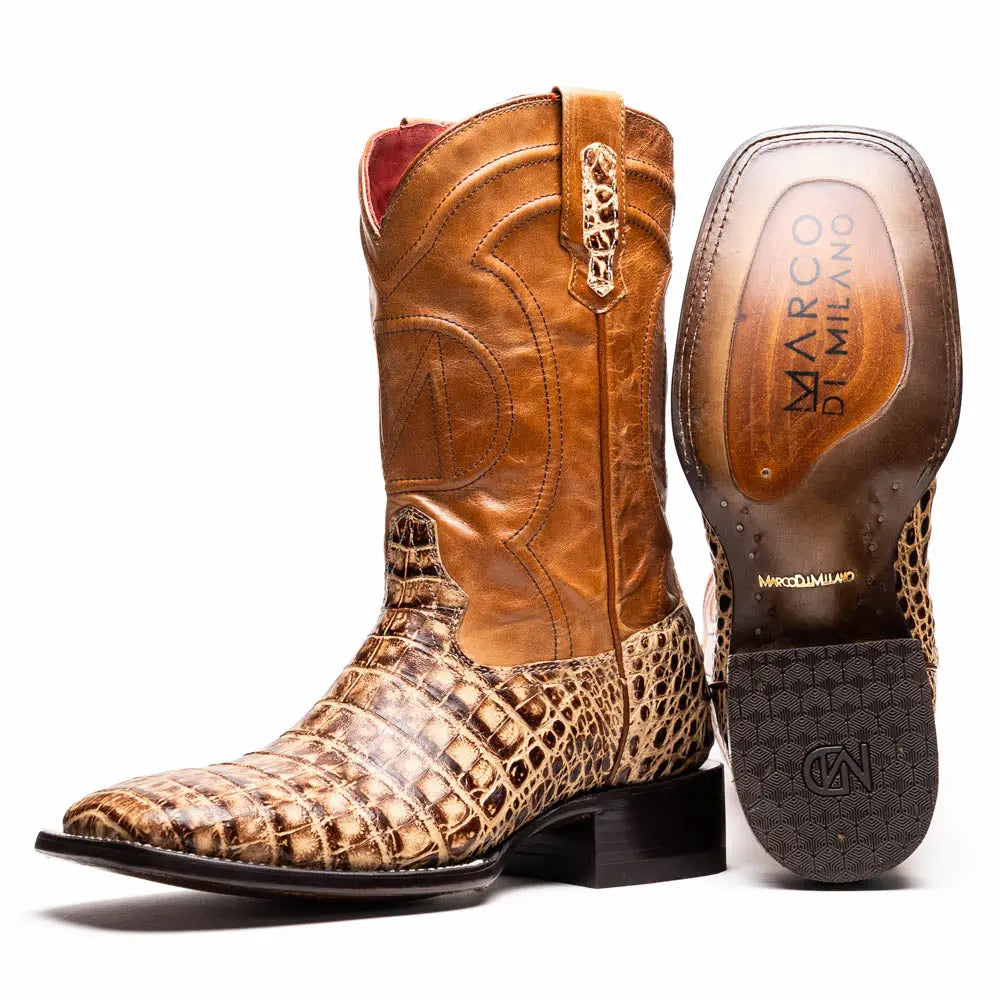 Marco Di Milano Tucson Stone Orix Genuine Caiman Crocodile Cowboy Boots