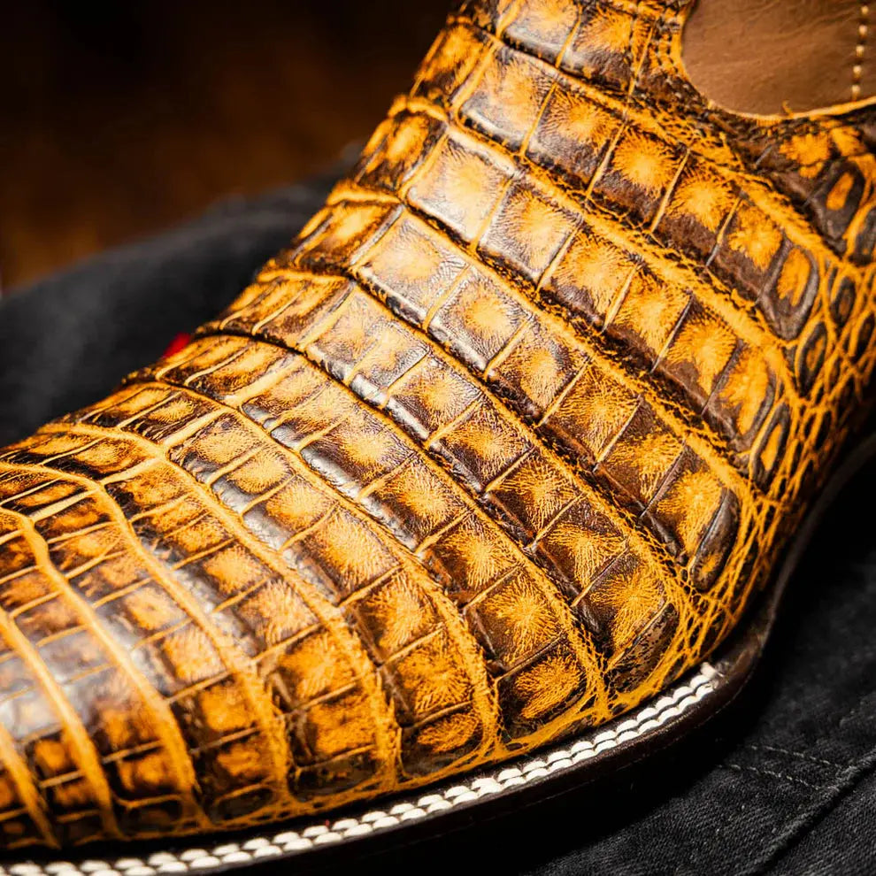 Marco Di Milano Tucson Mustard Brown Genuine Caiman Crocodile Cowboy Boots