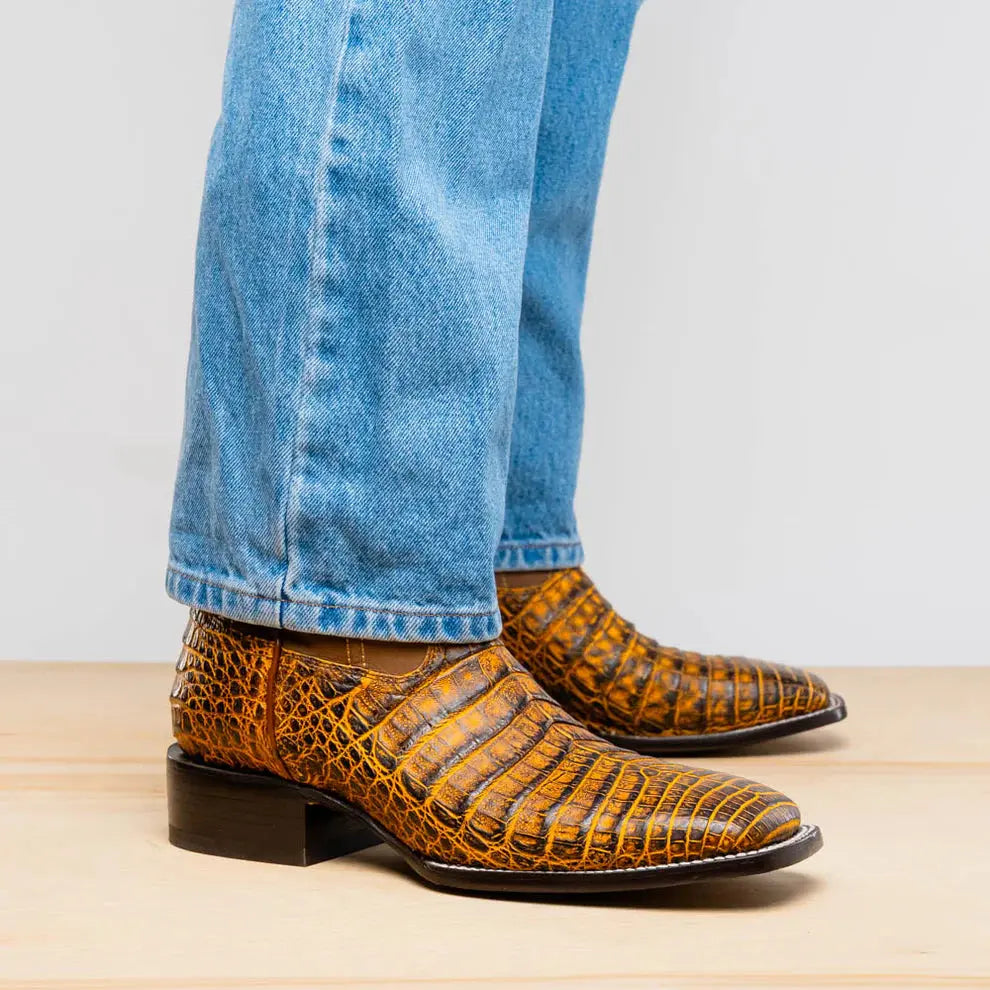 Marco Di Milano Tucson Mustard Brown Genuine Caiman Crocodile Cowboy Boots
