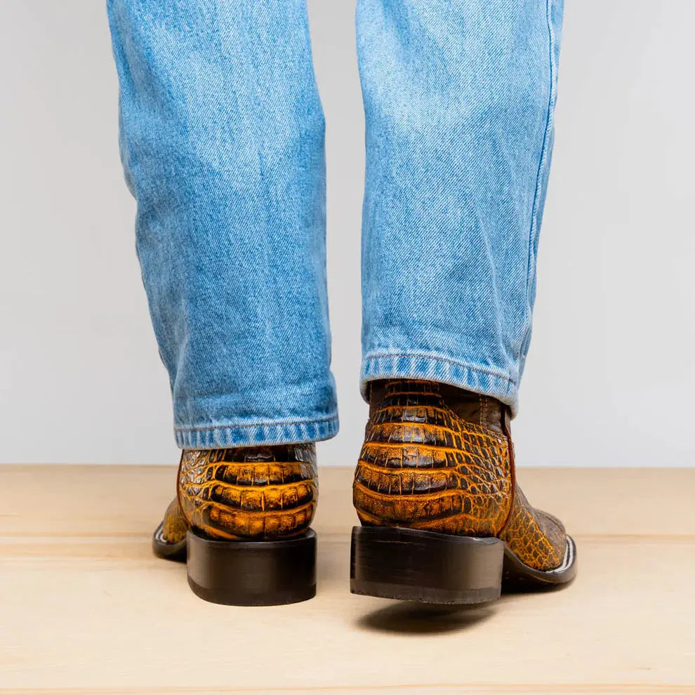 Marco Di Milano Tucson Mustard Brown Genuine Caiman Crocodile Cowboy Boots