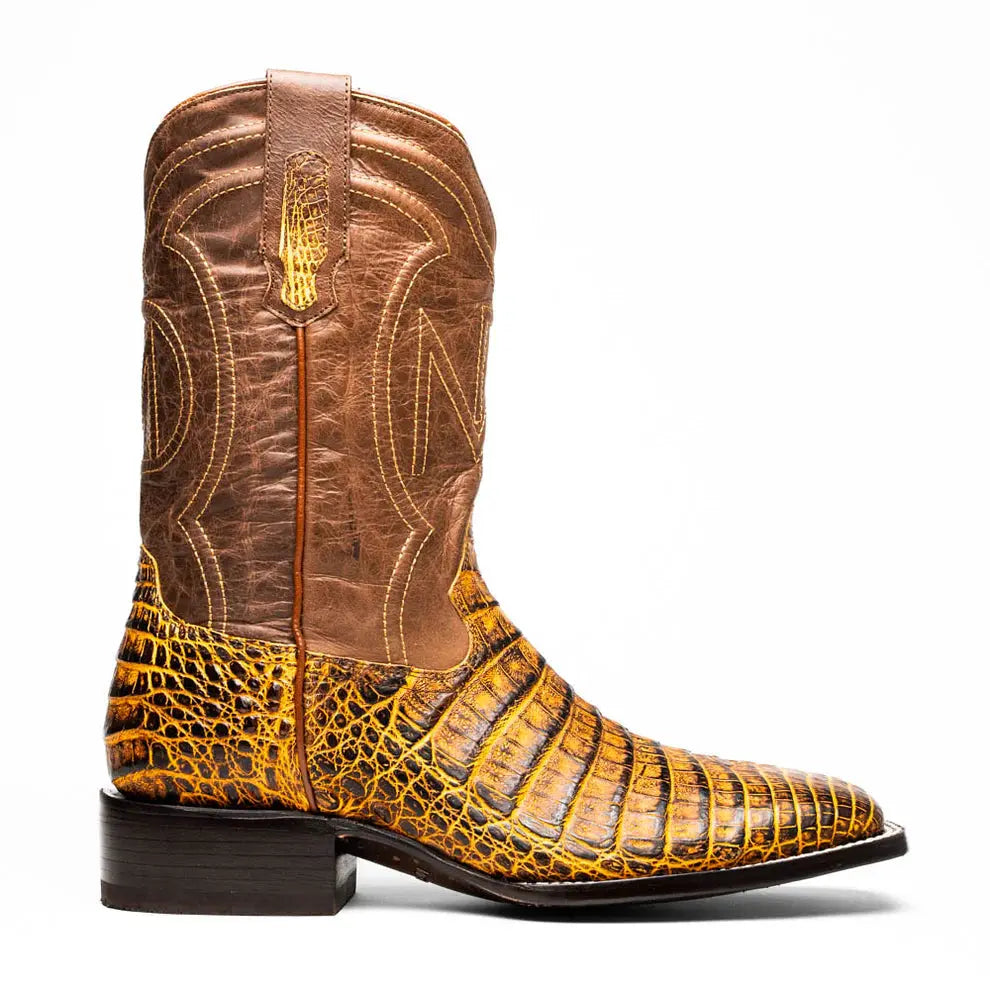 Marco Di Milano Tucson Mustard Brown Genuine Caiman Crocodile Cowboy Boots