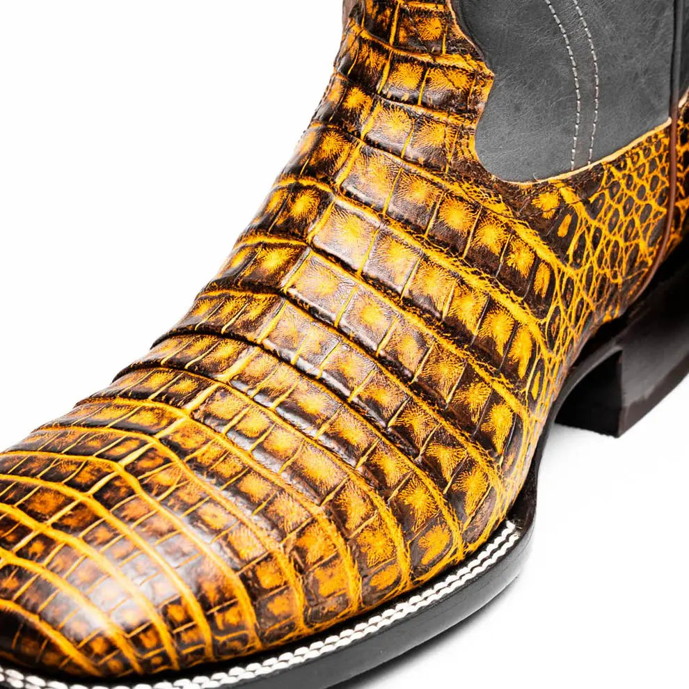 Marco Di Milano Tucson Mustard Brown Genuine Caiman Crocodile Cowboy Boots