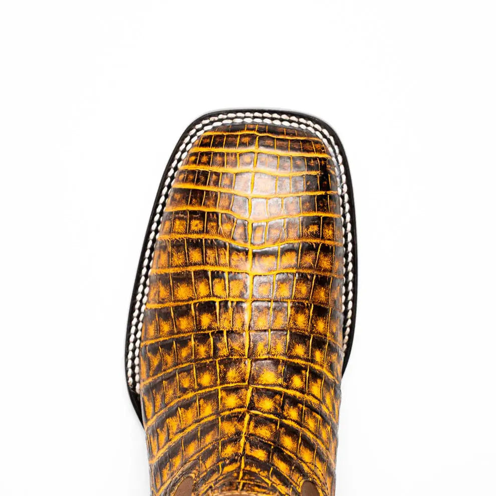 Marco Di Milano Tucson Mustard Brown Genuine Caiman Crocodile Cowboy Boots