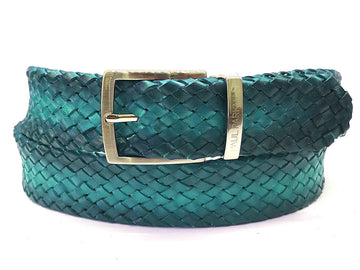 PAUL PARKMAN Men's Woven Leather Belt Turquoise (ID#B07-TRQ) PAUL PARKMAN