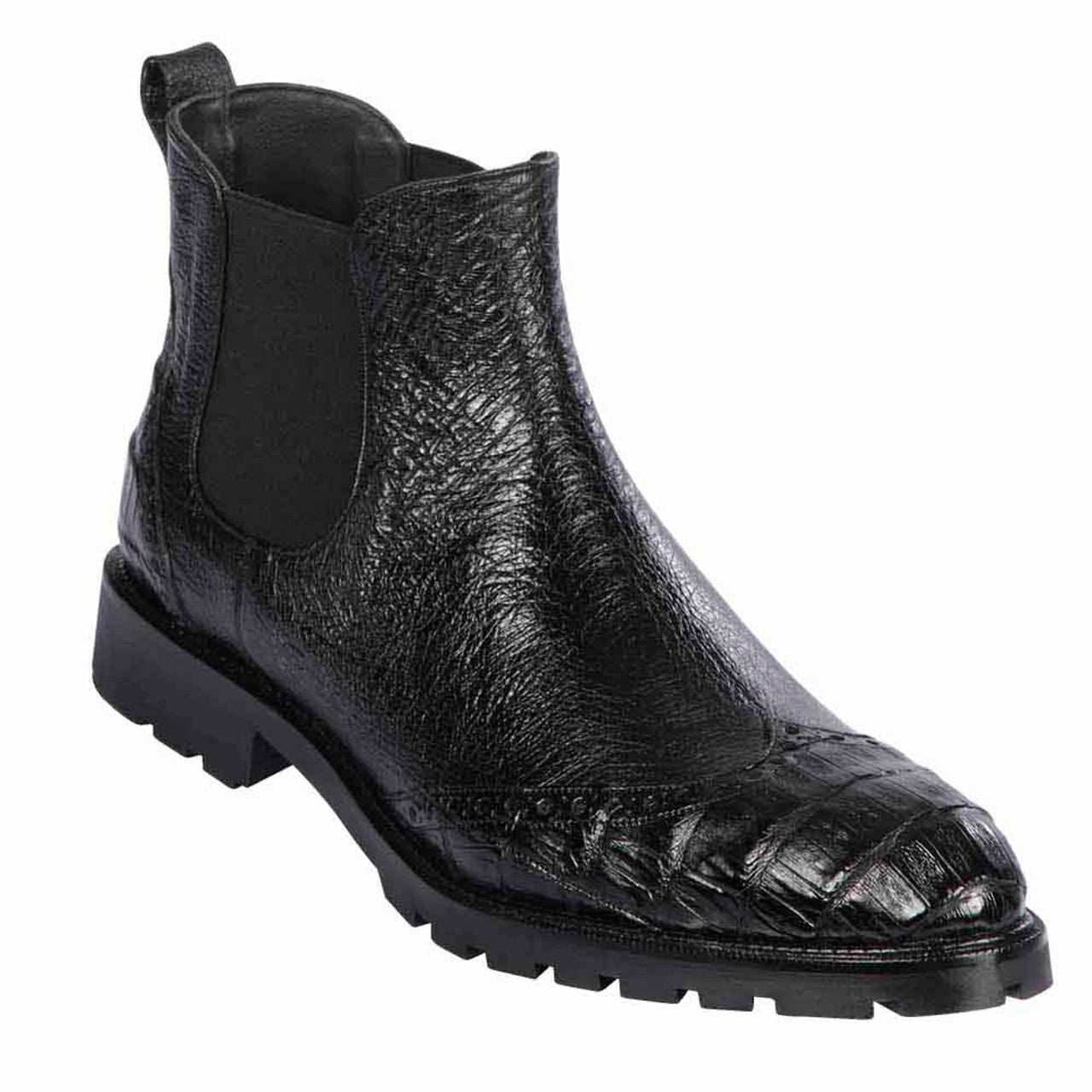 Los Altos ZLM078205 Men's Black Genuine Caiman Belly & Smooth Ostrich Boots