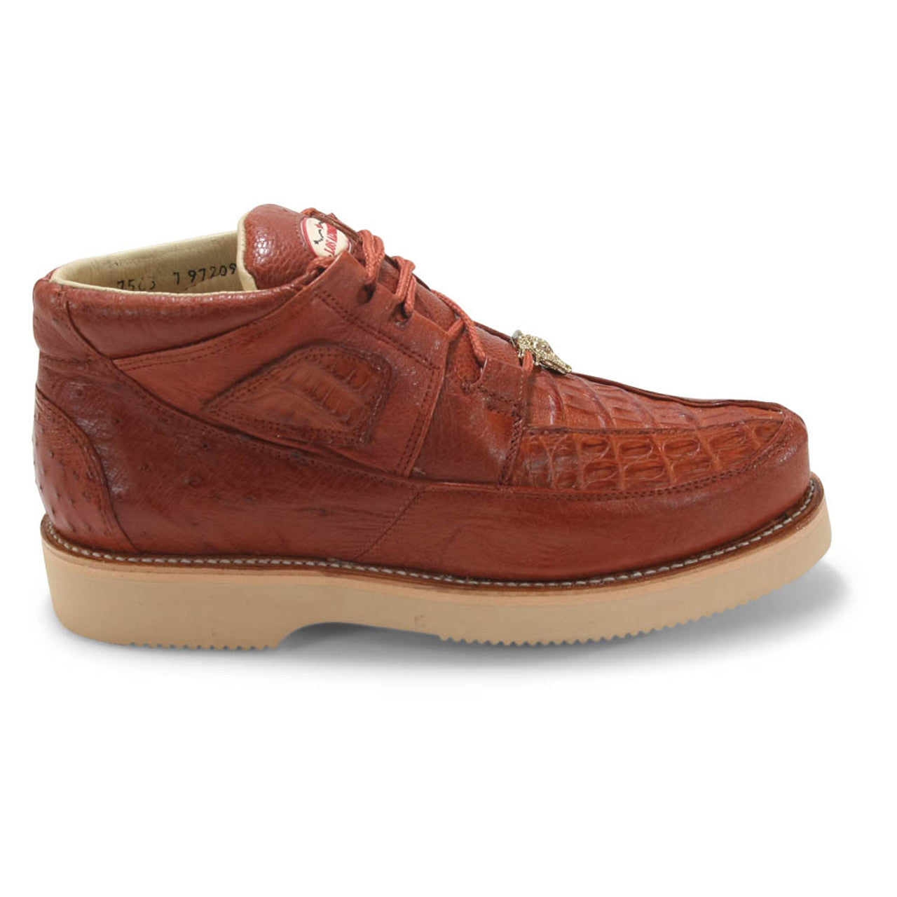 Los Altos ZA052803 Men's Cognac Genuine Caiman Wide Smooth Ostrich Casual Shoes