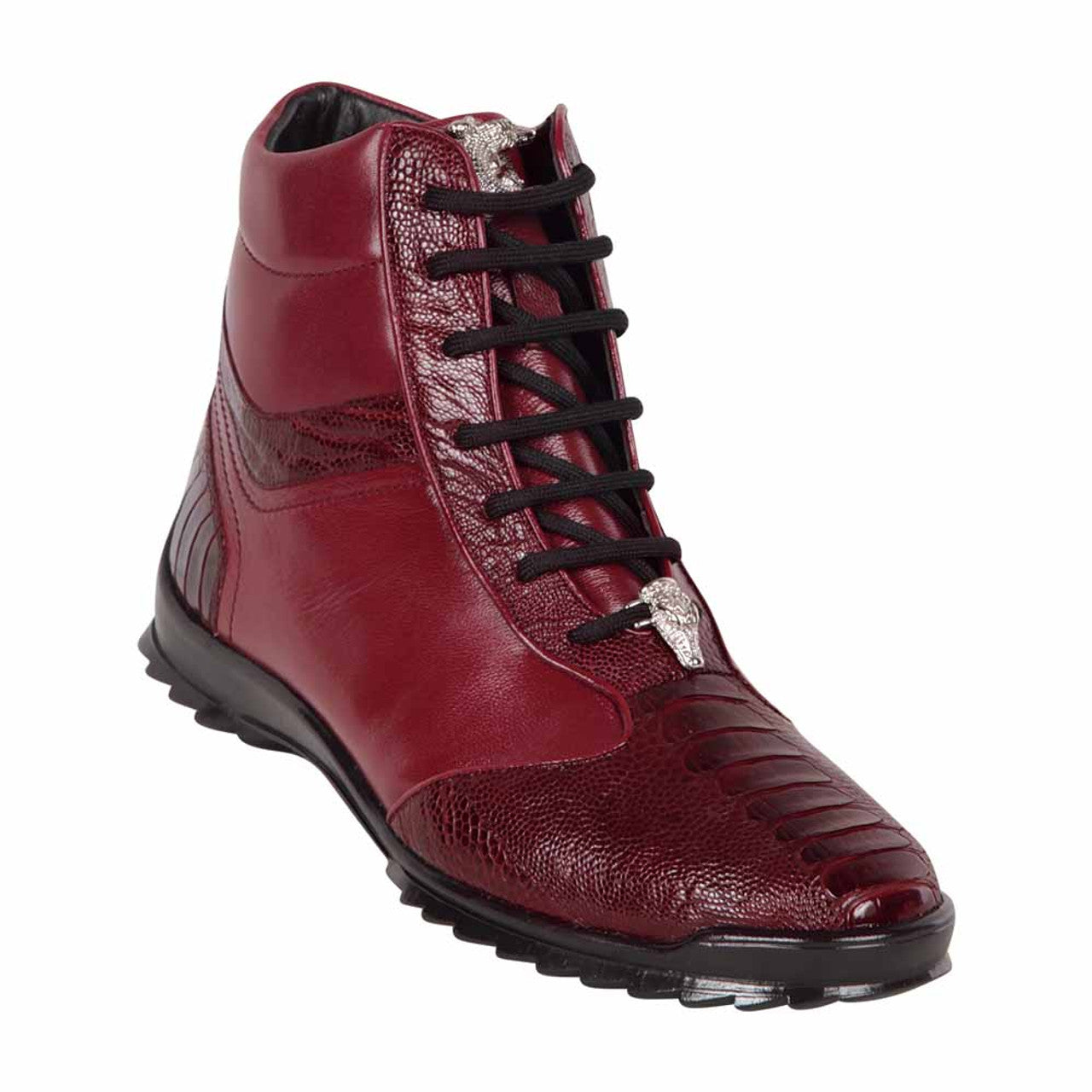 Los Altos ZC120506 Men's Burgundy Genuine Ostrich Leg High Top Sneakers