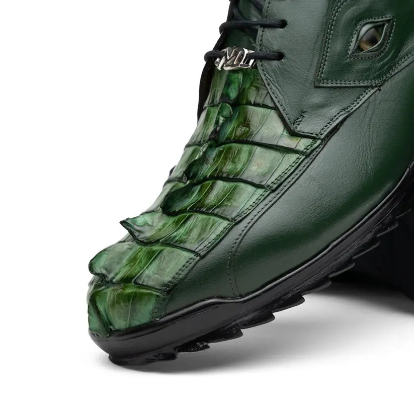 Marco Di Milano Udine Green Genuine Hornback Caiman Crocodile Tail/Calf Sneakers