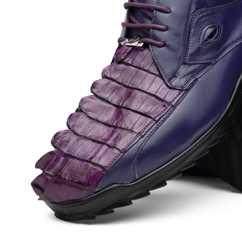 Marco Di Milano Udine Purple Genuine Hornback Caiman Crocodile Tail/Calf Sneakers