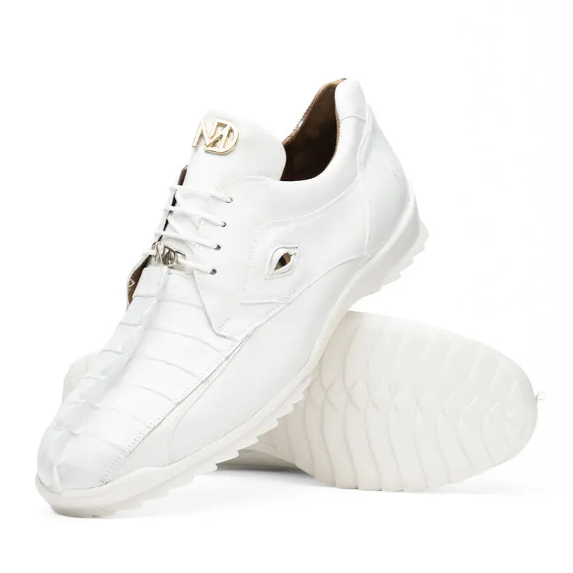 Marco Di Milano Udine White Genuine Hornback Caiman Crocodile Tail/Calf Sneakers