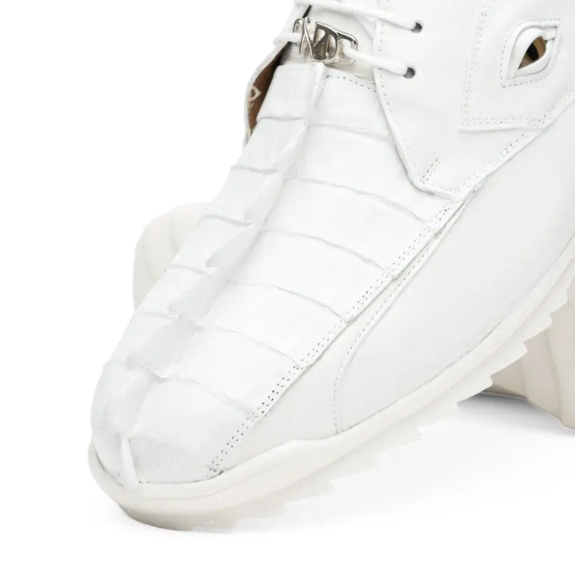 Marco Di Milano Udine White Genuine Hornback Caiman Crocodile Tail/Calf Sneakers