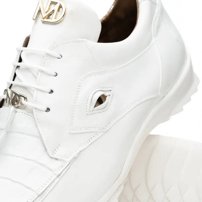 Marco Di Milano Udine White Genuine Hornback Caiman Crocodile Tail/Calf Sneakers