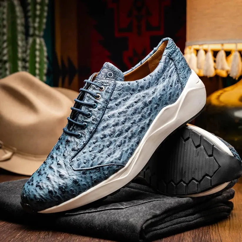 Marco Di Milano Varenna Blue Jeans Genuine Ostrich Sneakers