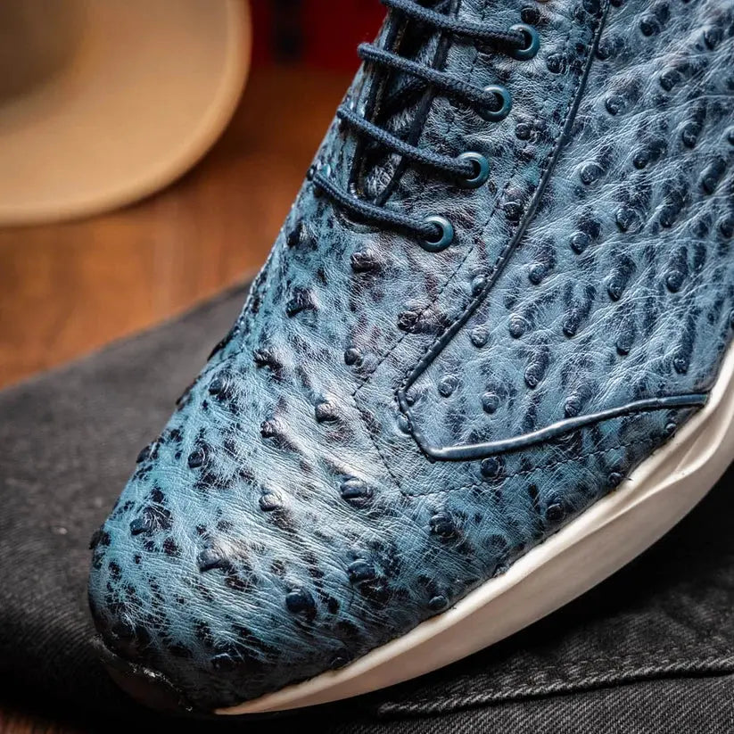 Marco Di Milano Varenna Blue Jeans Genuine Ostrich Sneakers
