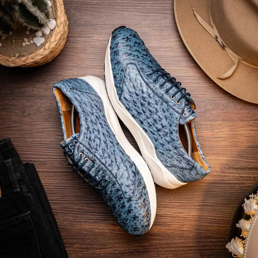 Marco Di Milano Varenna Blue Jeans Genuine Ostrich Sneakers