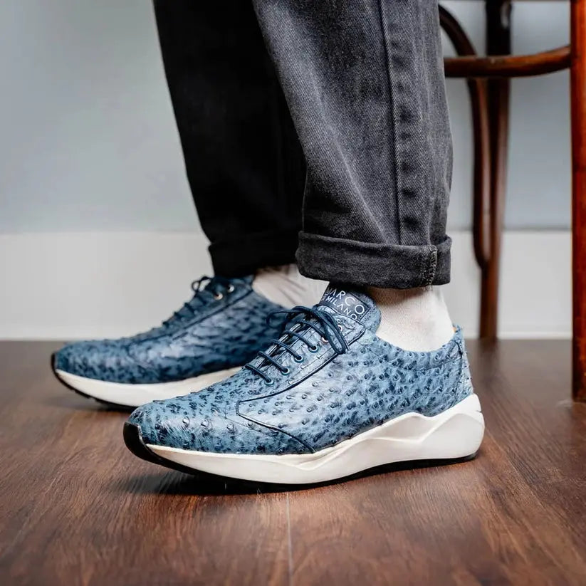 Marco Di Milano Varenna Blue Jeans Genuine Ostrich Sneakers