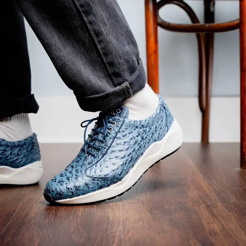 Marco Di Milano Varenna Blue Jeans Genuine Ostrich Sneakers