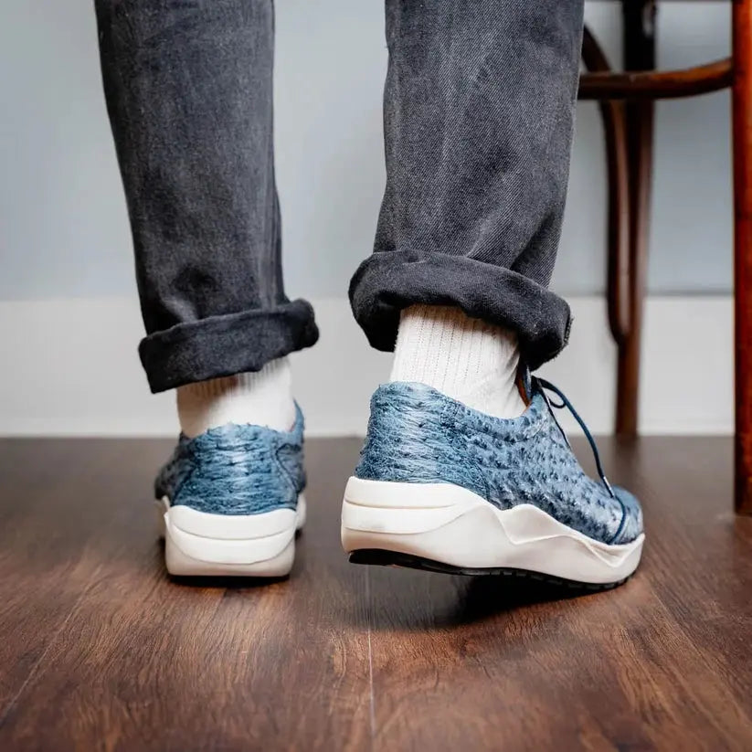 Marco Di Milano Varenna Blue Jeans Genuine Ostrich Sneakers