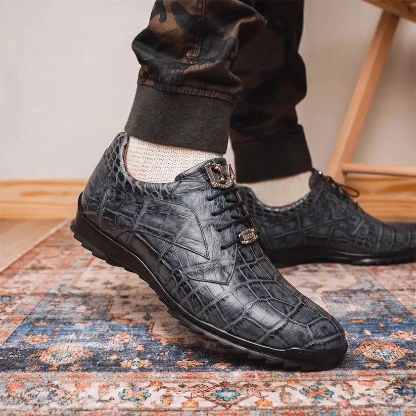 Marco Di Milano Vulcan Rustic Gray Genuine Alligator Sneakers