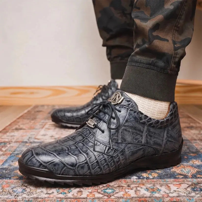 Marco Di Milano Vulcan Rustic Gray Genuine Alligator Sneakers