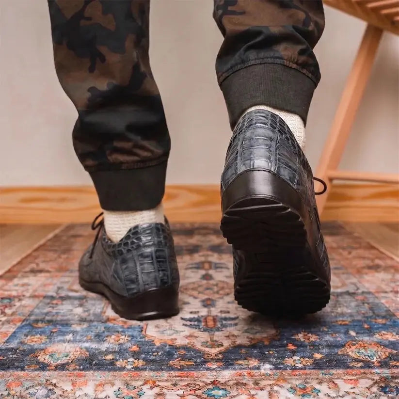 Marco Di Milano Vulcan Rustic Gray Genuine Alligator Sneakers