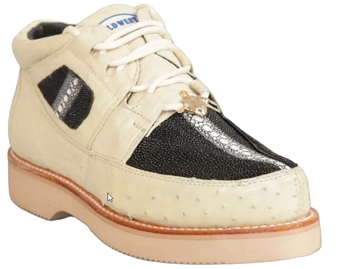Wild West 2ZA101105 Men's Black/Winter White Genuine Stingray/Ostrich Sneakers