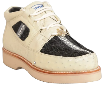 Wild West 2ZA101105 Men's Black/Winter White Genuine Stingray/Ostrich Sneakers