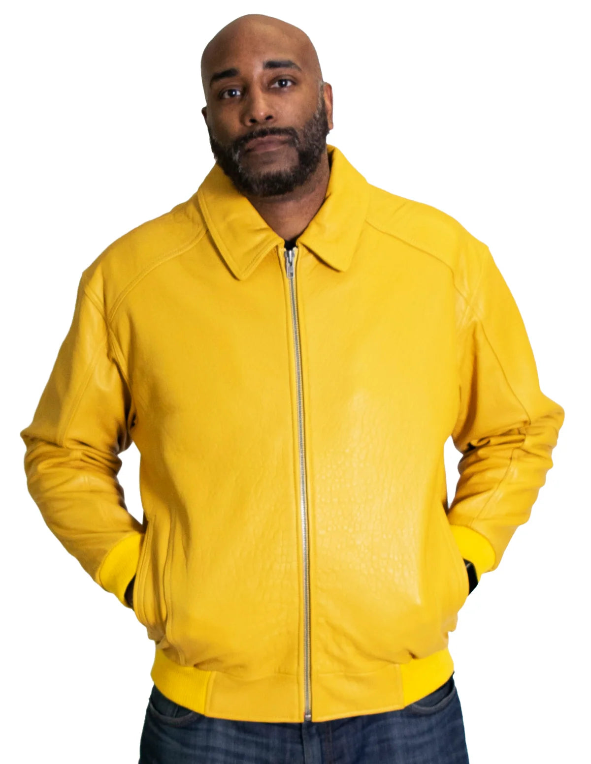 Jakewood 2066 Yellow Genuine Lambskin Napa Leather Bomber Jacket